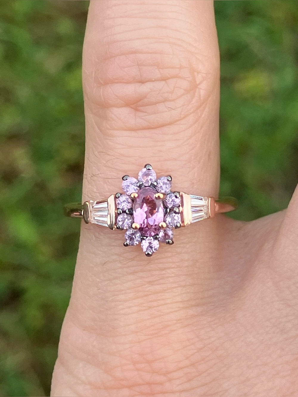 Pink Spinel Moissanite Rose Gold Over Sterling Silver Ring Size 5